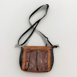 Diba True Crossbody Handbag Brown Black Leather Brass Purse Shoulder Bag BOHO